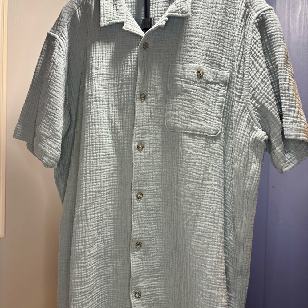 Big & Tall Eddie Bauer Light Blue Textured Button Down Shirt